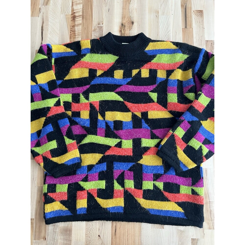 Kitty Hawk by Vivian Wang Vtg 80s Geometric Graphic Print Sweater Colorful S